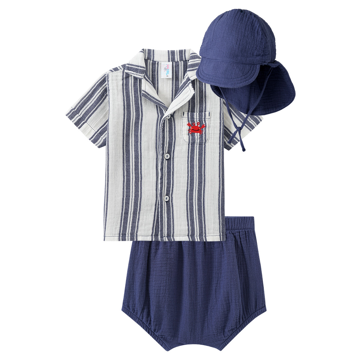 Baby Set aus Musselin-Hemd, Shorts und Hut