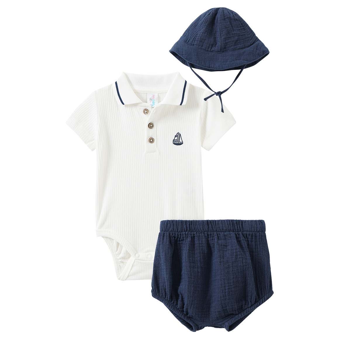 Newborn Set mit Body, Shorts und Mütze