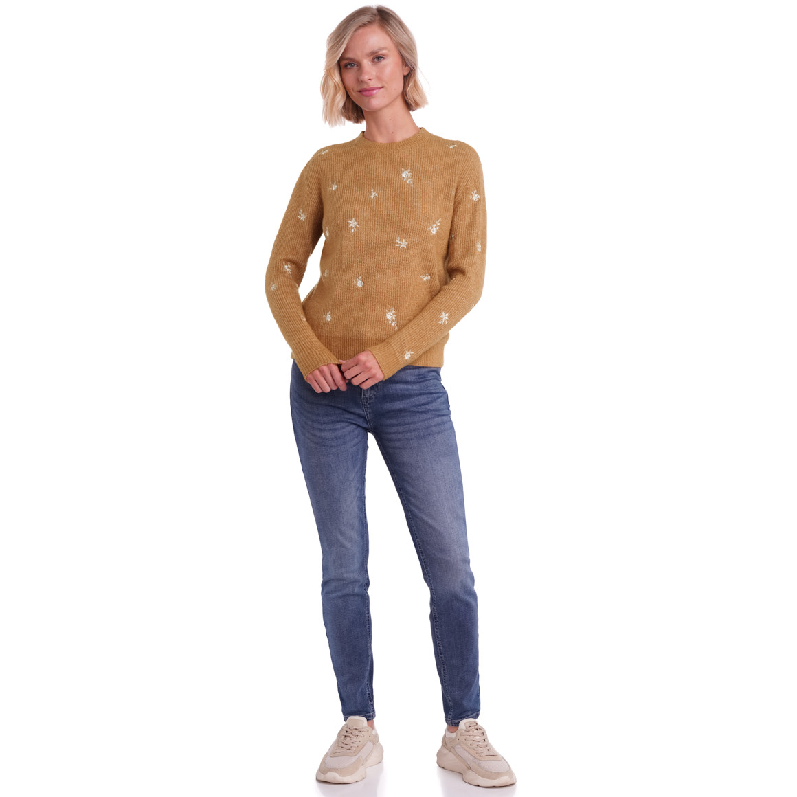 Gebreide damestrui met borduursel