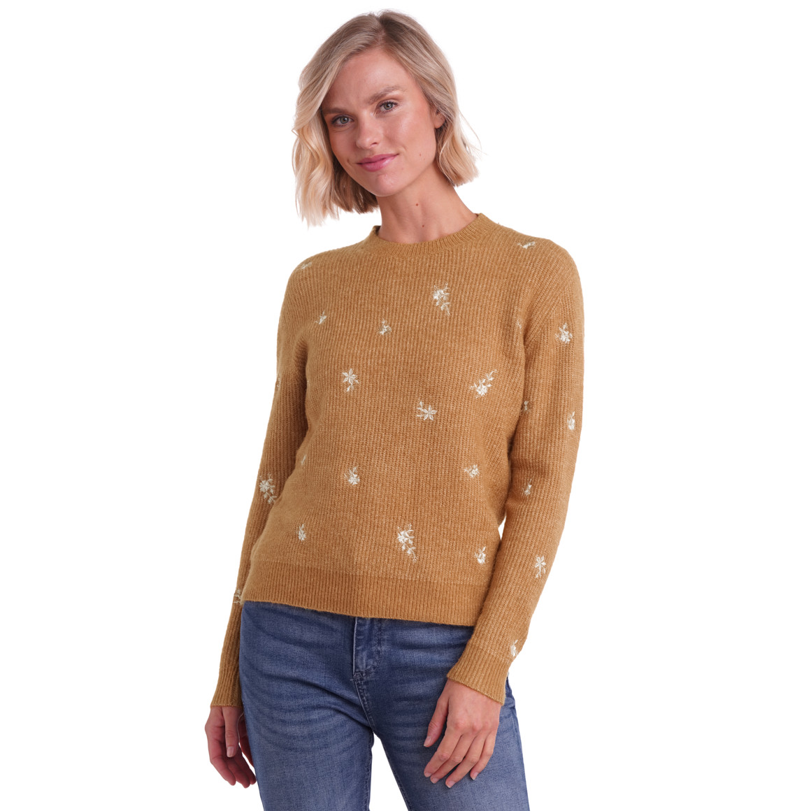 Gebreide damestrui met borduursel