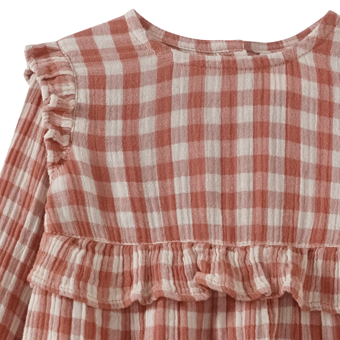 Babyjurk van mousseline met ruitenpatroon