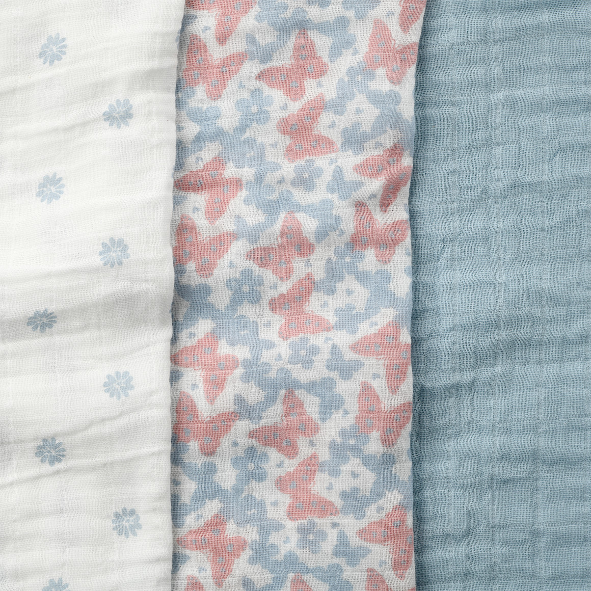 3 mousselindoeken in verschillende dessins