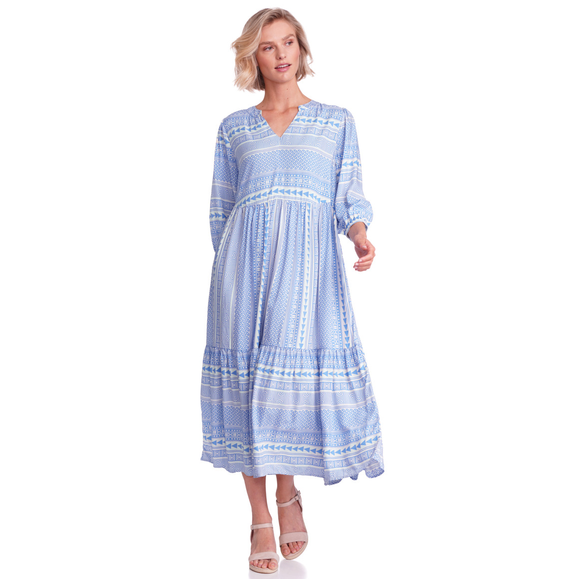 Dames maxi-jurk met all-overmotief