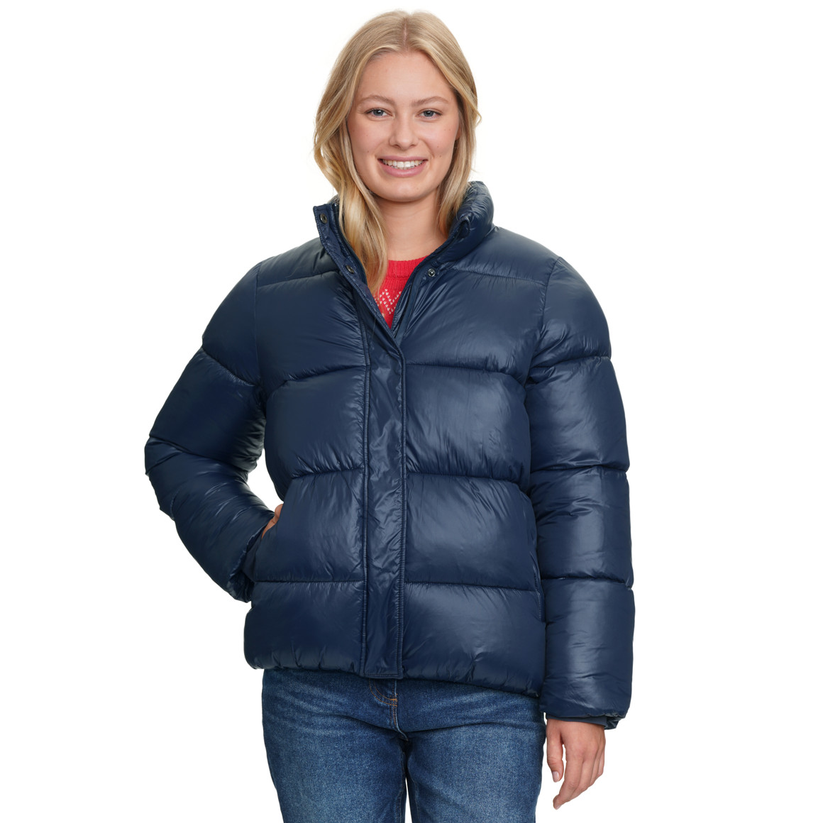 Dames winterjas met glanzende look