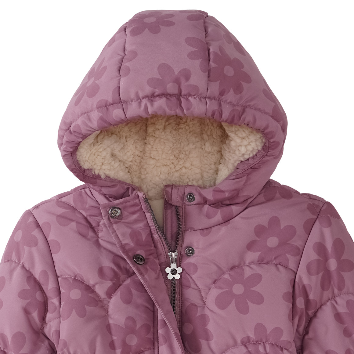 Gewatteerd meisjesjack met bloemen all-over