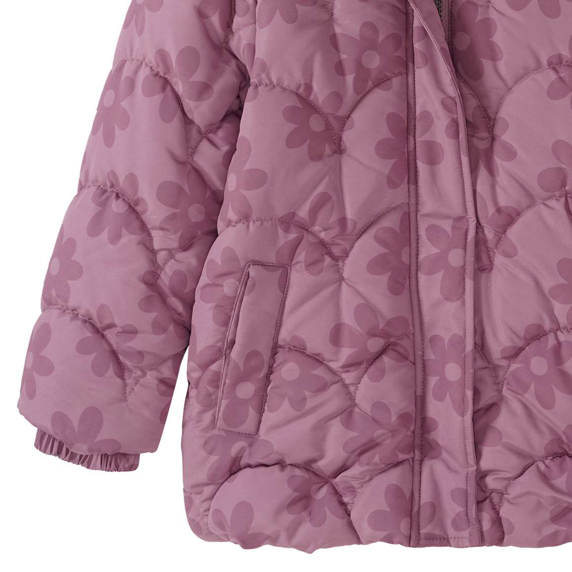 Gewatteerd meisjesjack met bloemen all-over