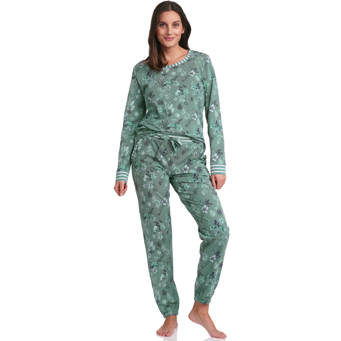 Damen Lounge Set Zweiteiler - Bequemer Pyjama Mit Blumenmuster, Langarm & Weite Hose