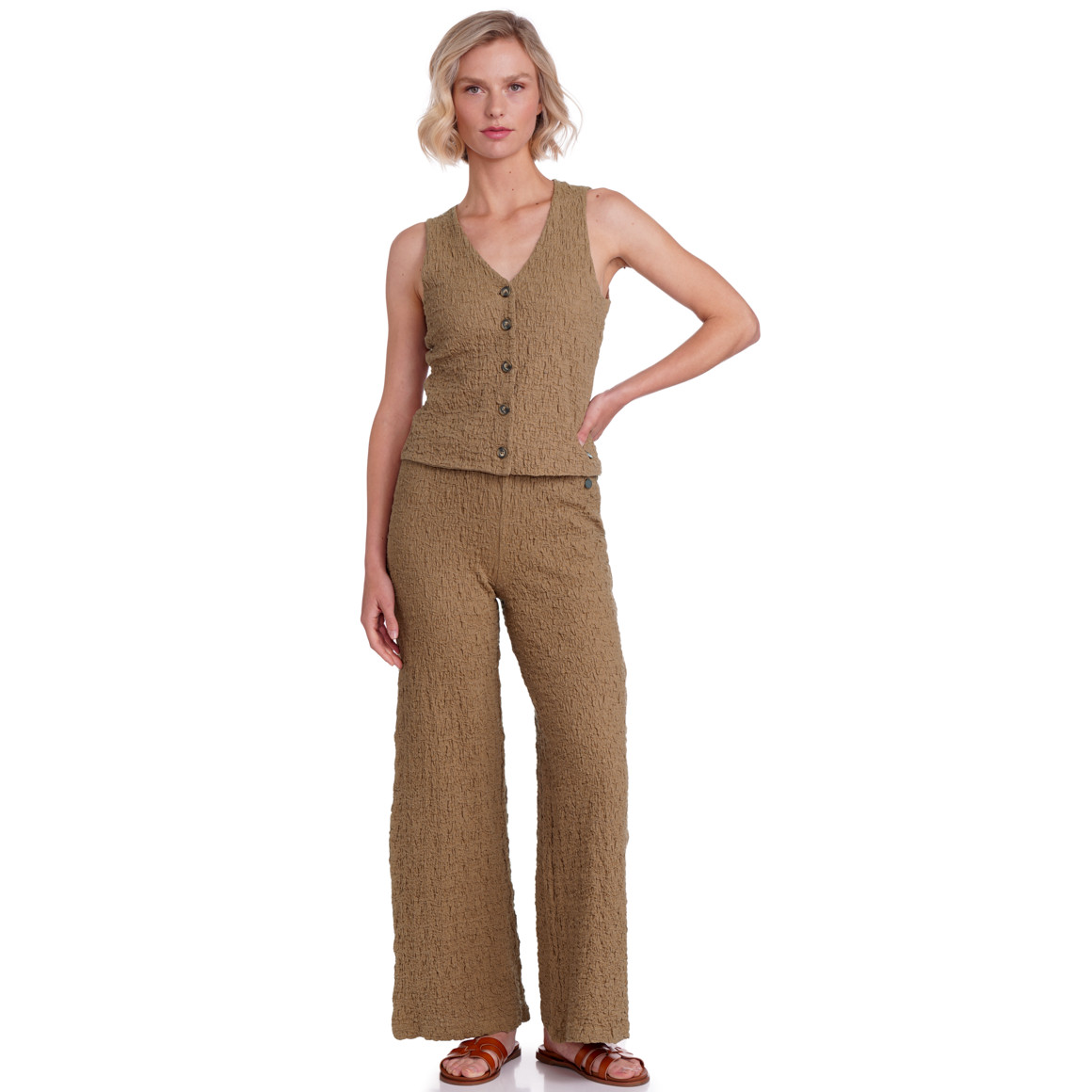 Damesbroek met wijde pijpen in crêpe-look