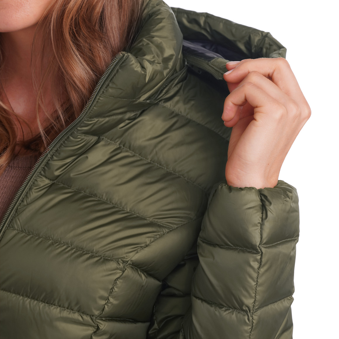 Dames zachte donsjas met capuchon