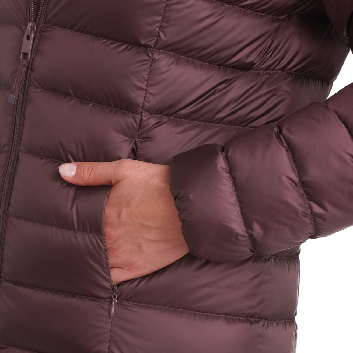 Dames zachte donsjas met capuchon