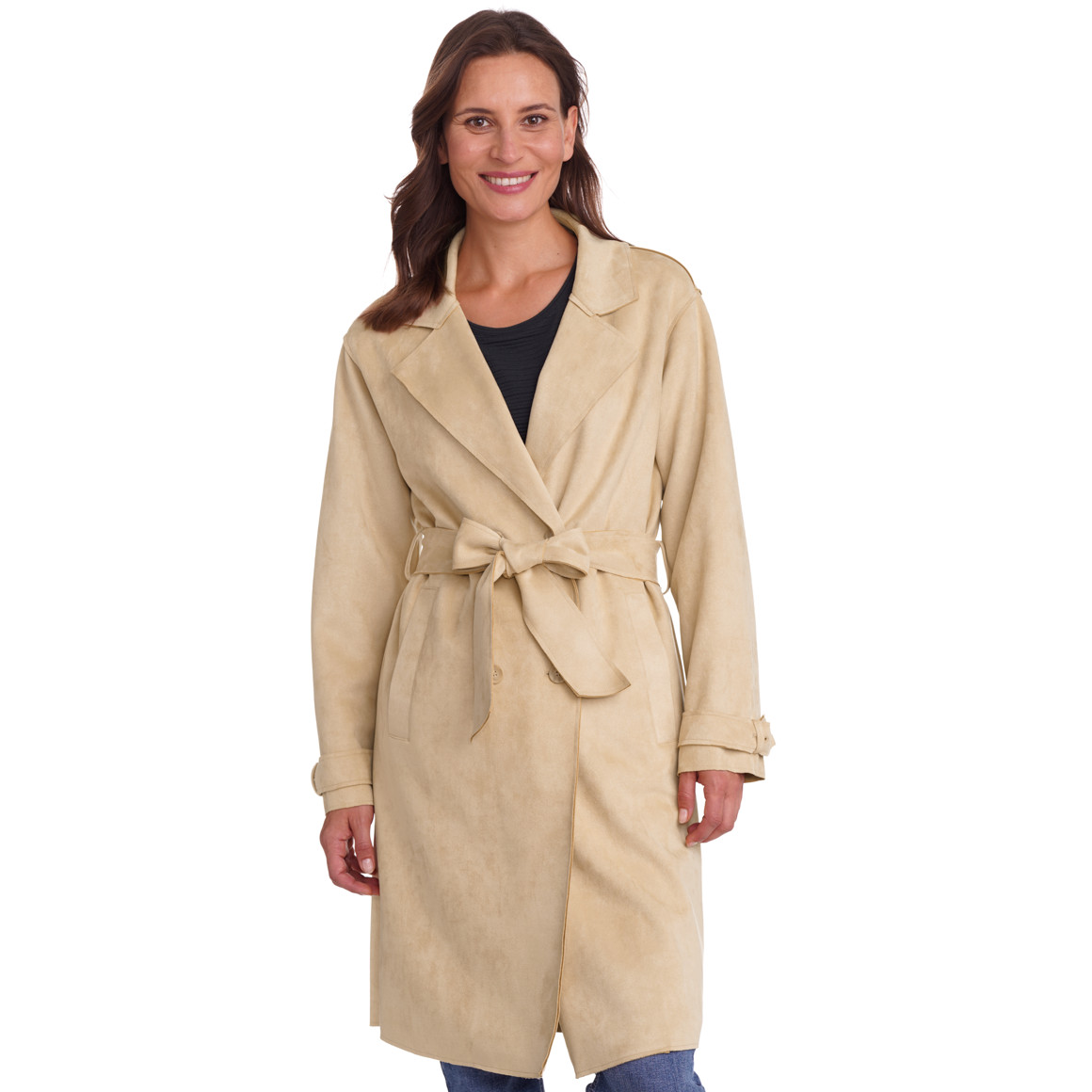 Damen Trenchcoat mit Velours-Touch