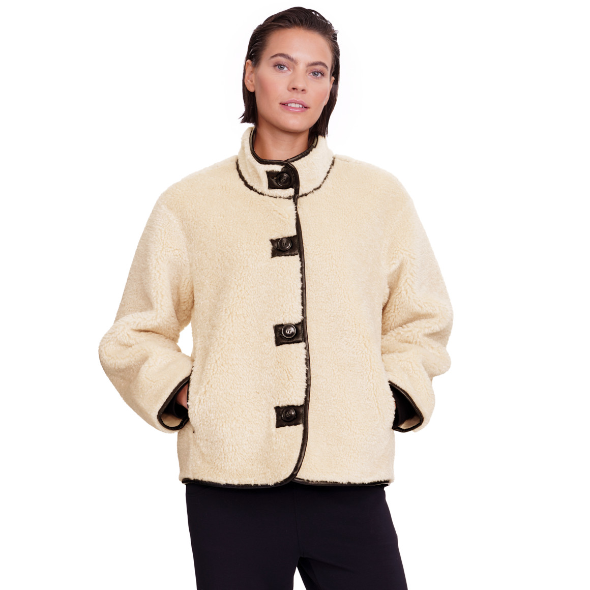 Dames teddy jas met knoopsluiting