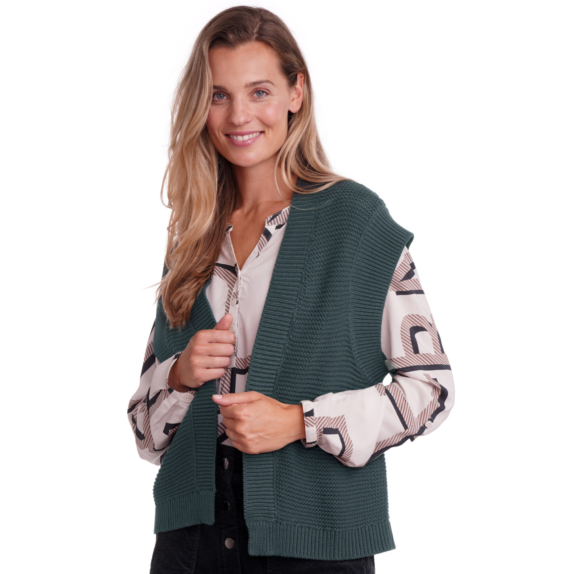 Gebreid damesgilet in korte vorm