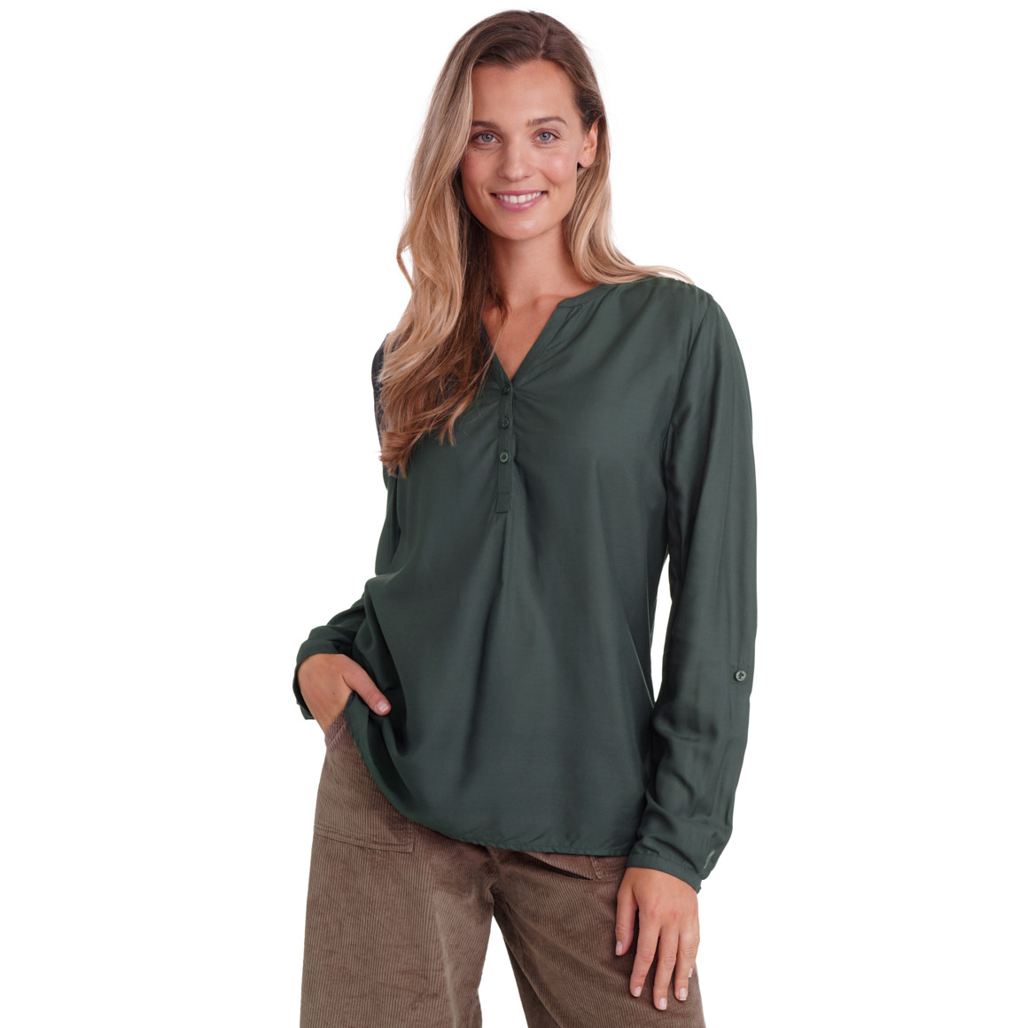 Damesblouse met omgeslagen mouwen