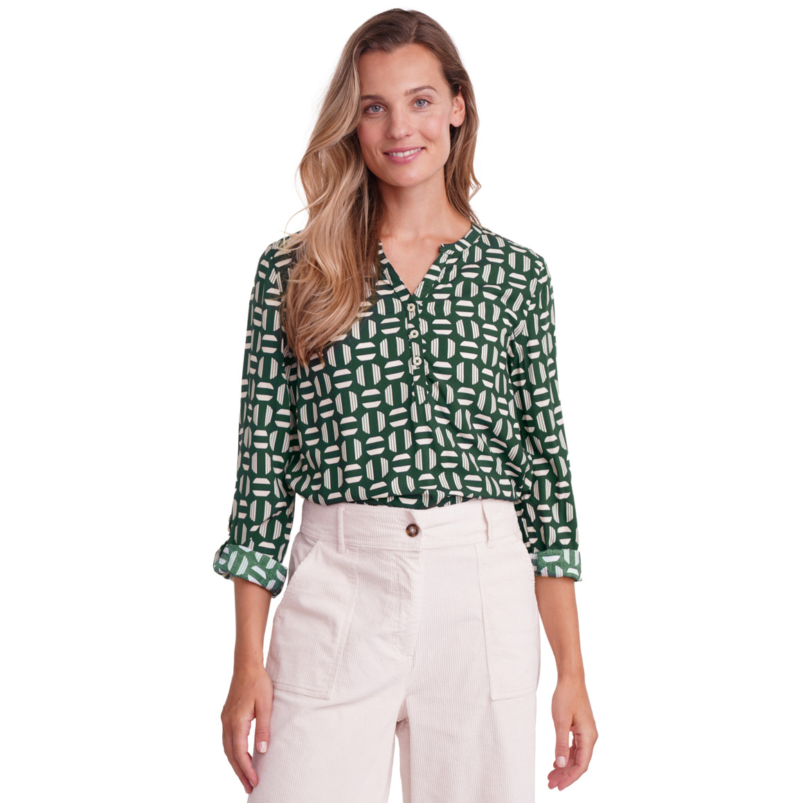 Damesblouse met omgeslagen mouwen