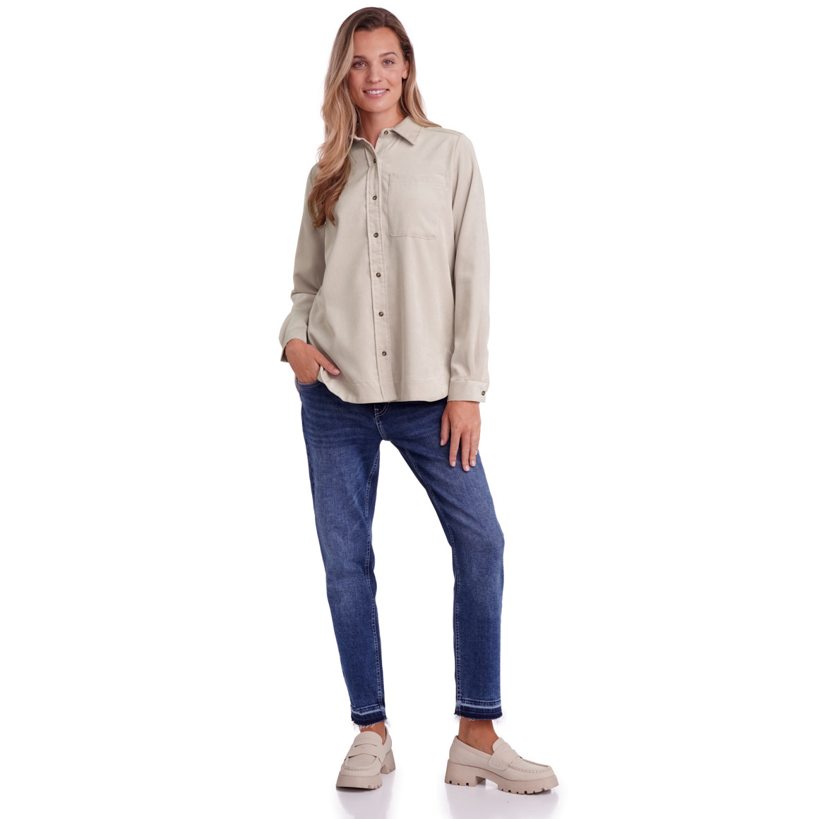 Damesblouse van corduroy met afgeronde zoom