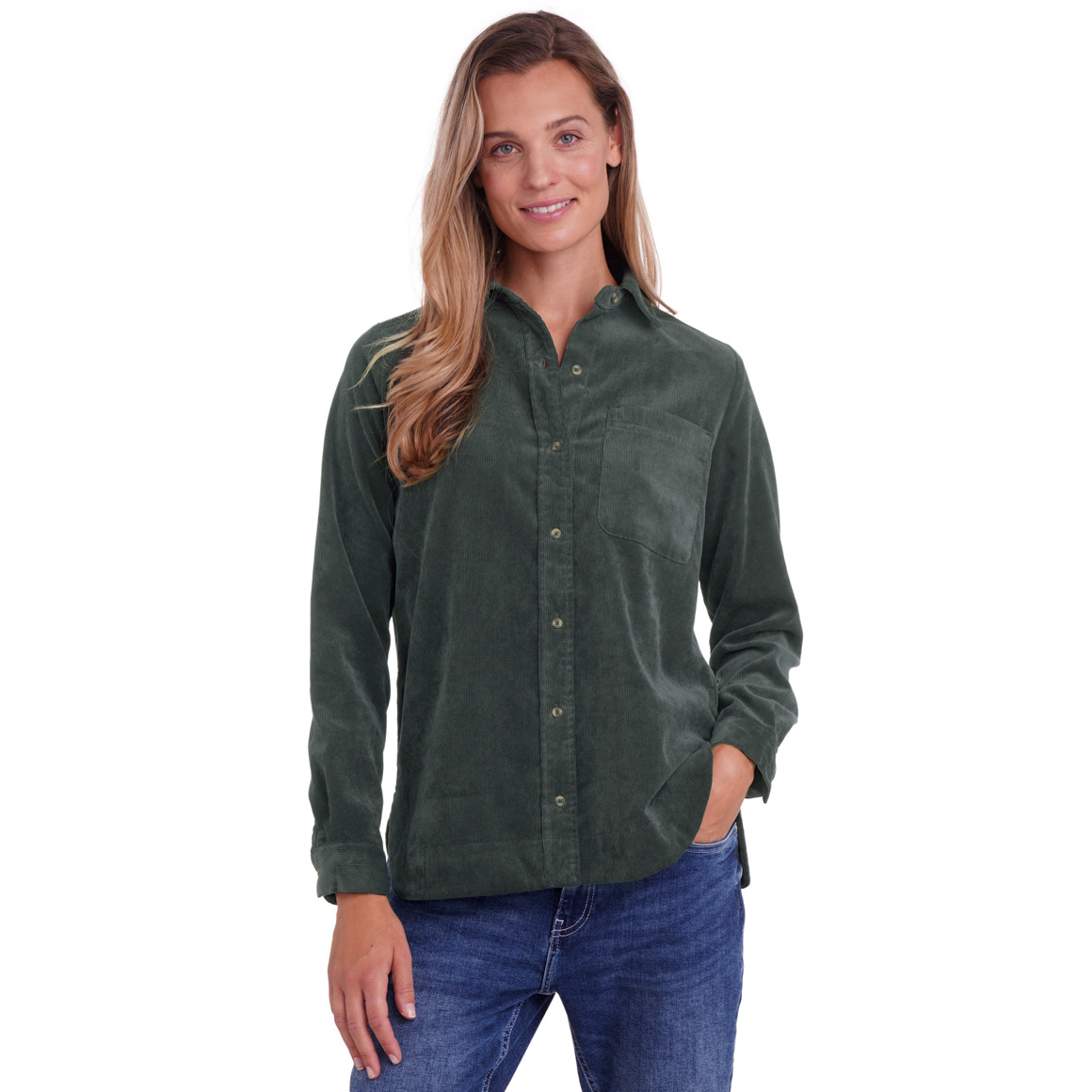 Damesblouse van corduroy met afgeronde zoom