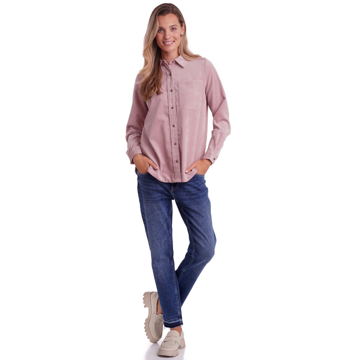 Damesblouse van corduroy met afgeronde zoom
