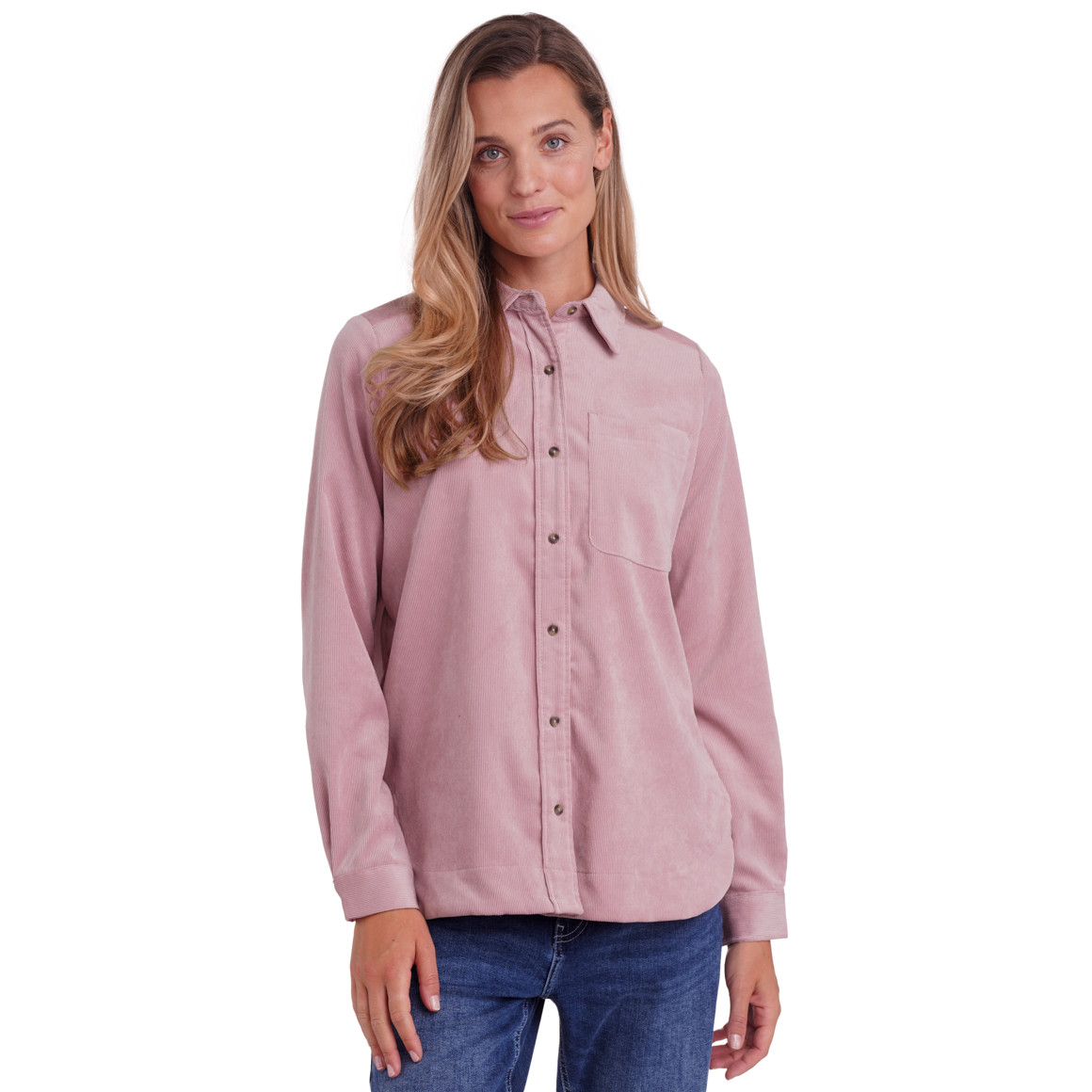 Damesblouse van corduroy met afgeronde zoom