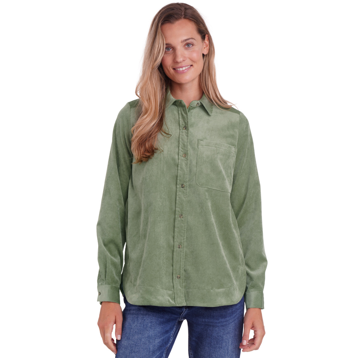 Damesblouse van corduroy met afgeronde zoom