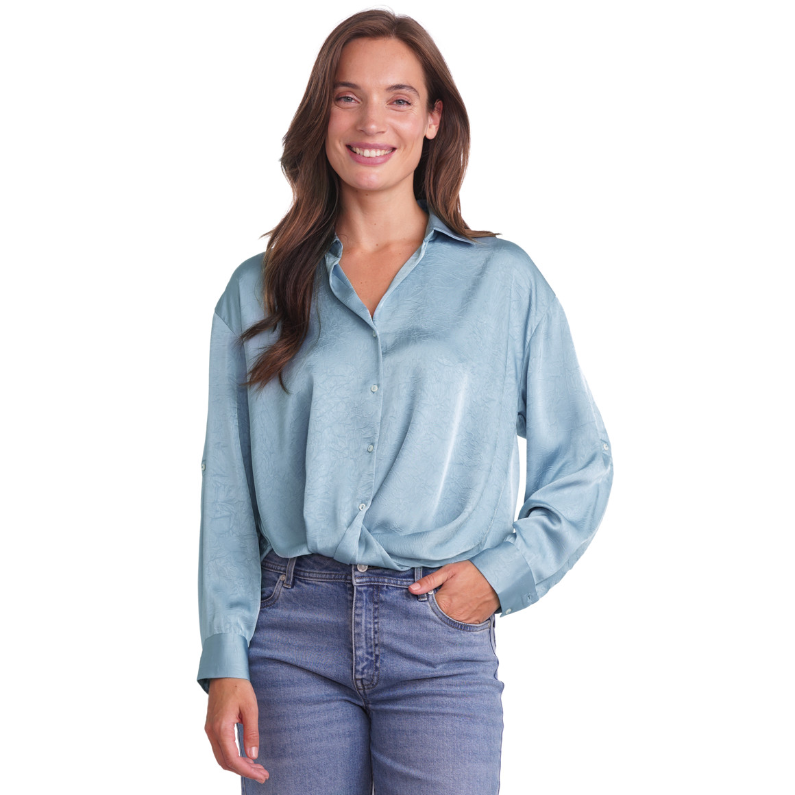 Damen Satinbluse mit Knopfleiste