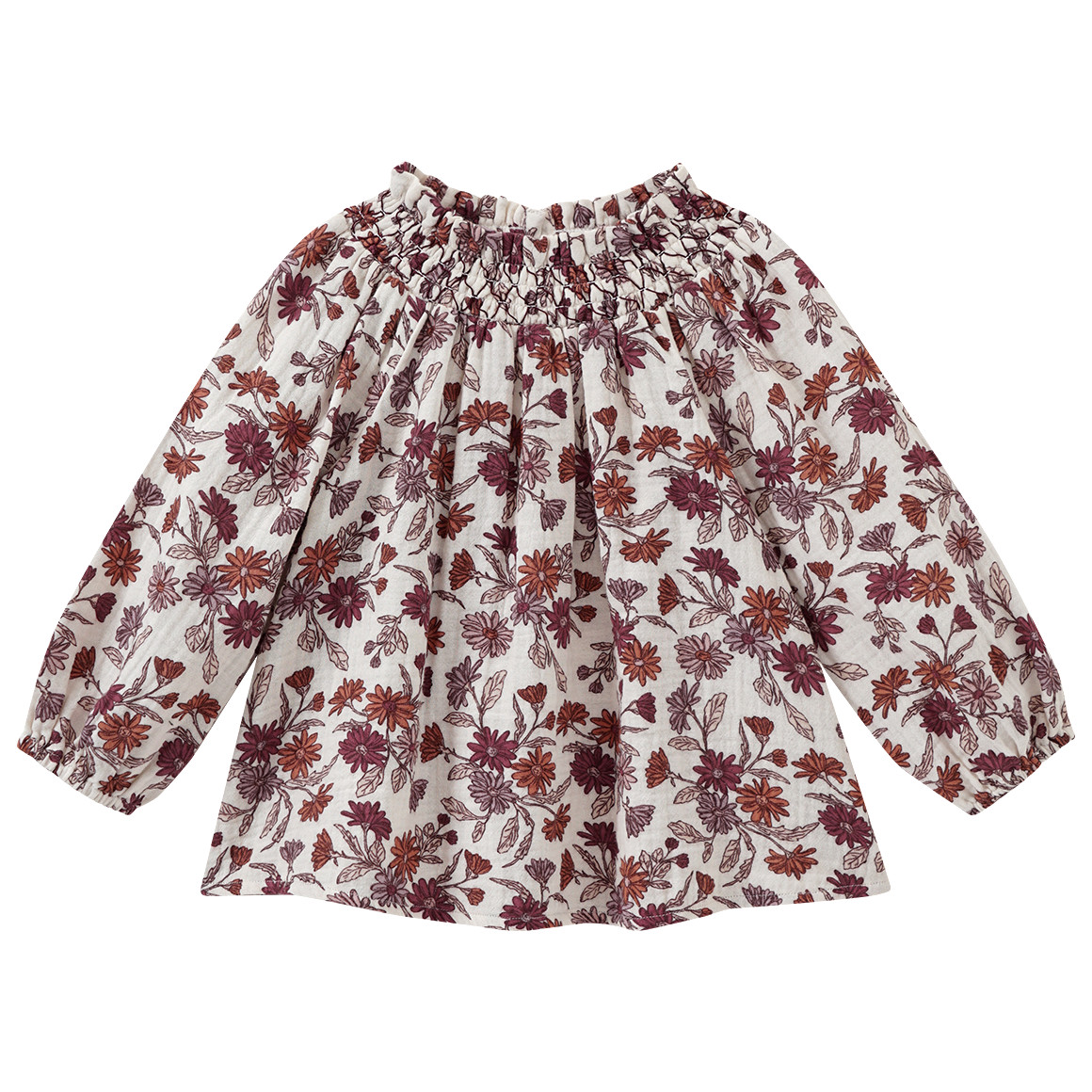 Mousseline blouse voor baby’s met smokwerk