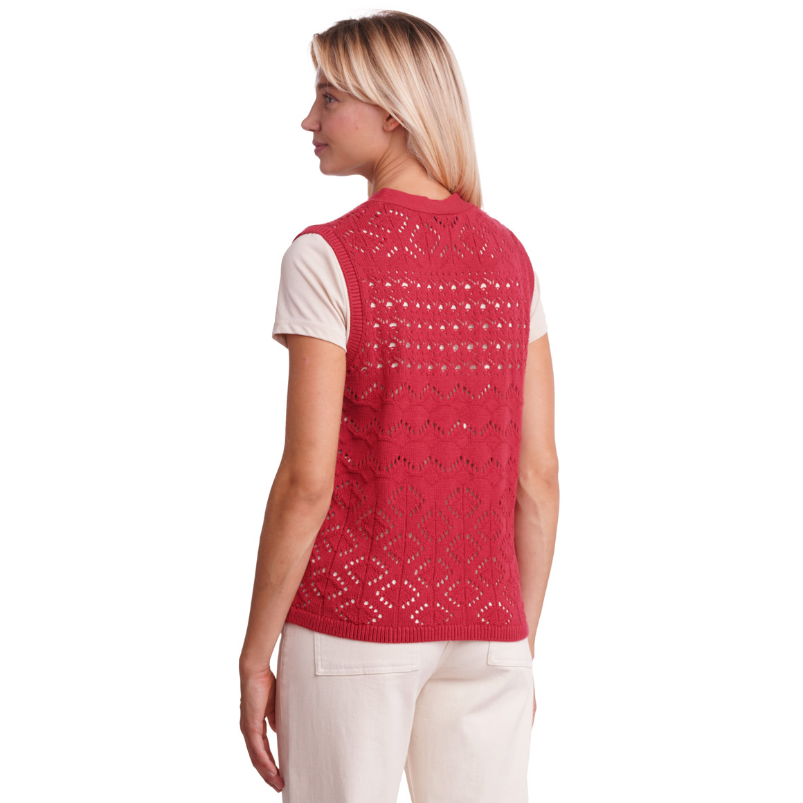 Gebreid damesvest met ajourpatroon