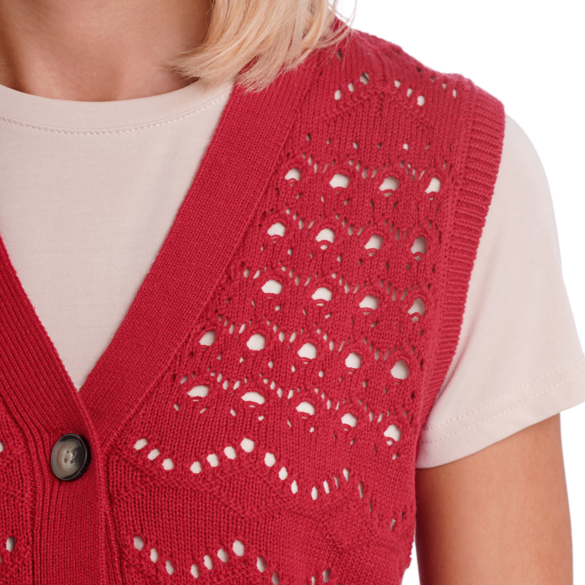 Gebreid damesvest met ajourpatroon
