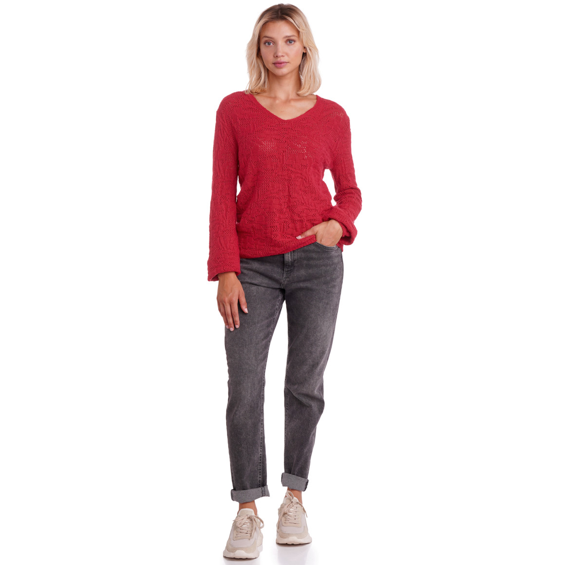 Damen Strickpullover mit Ajourmuster