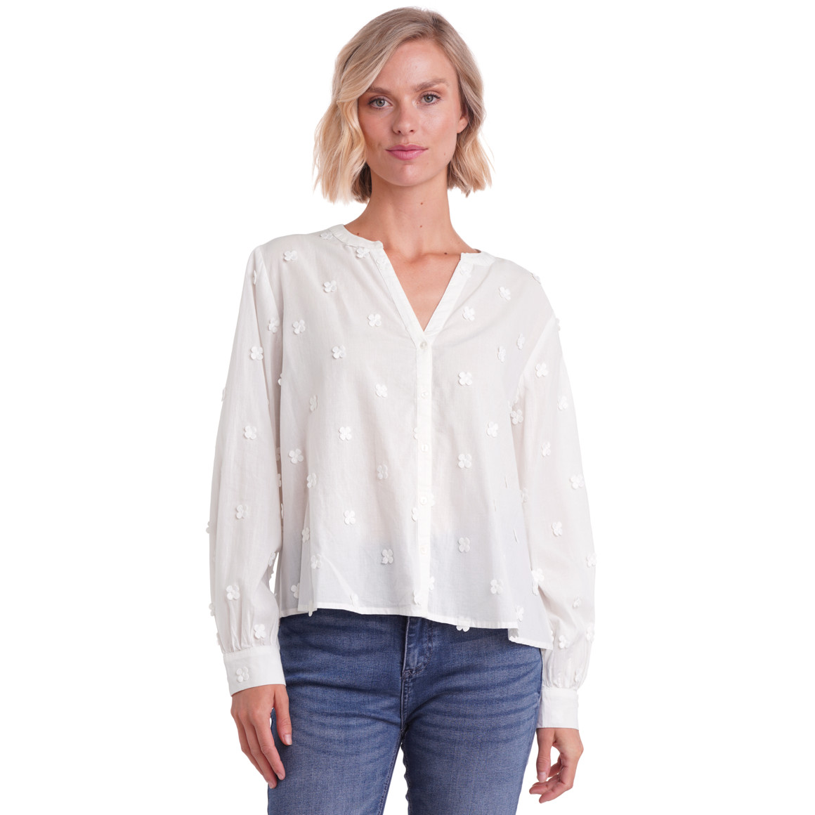 Damen Bluse mit Blumen-Applikationen