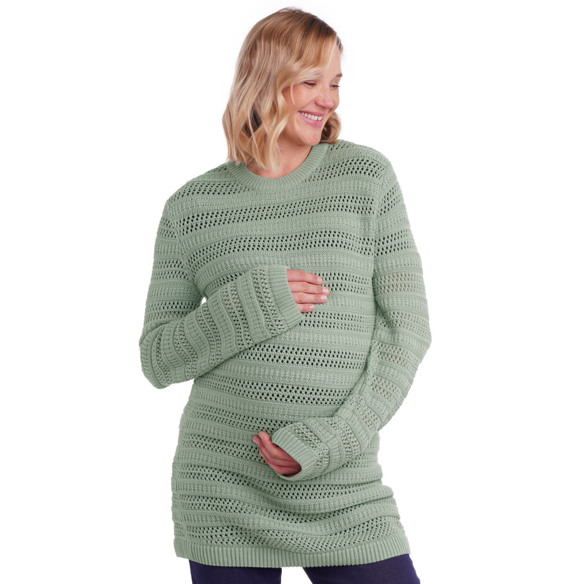 Damen Umstands-Strickpullover mit Lochmuster