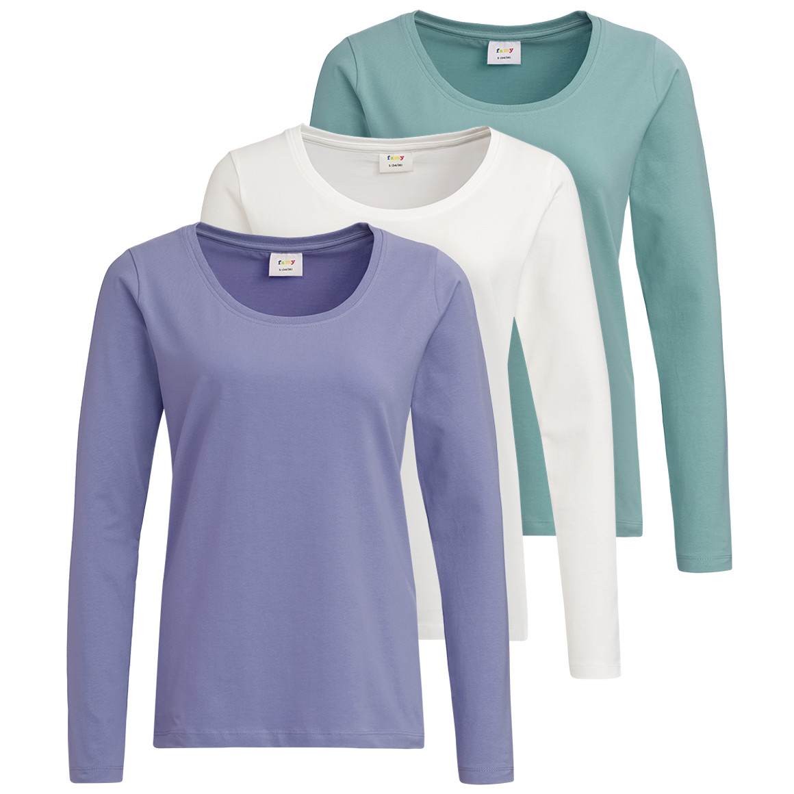 3 damesshirts met lange mouwen in effen kleur
