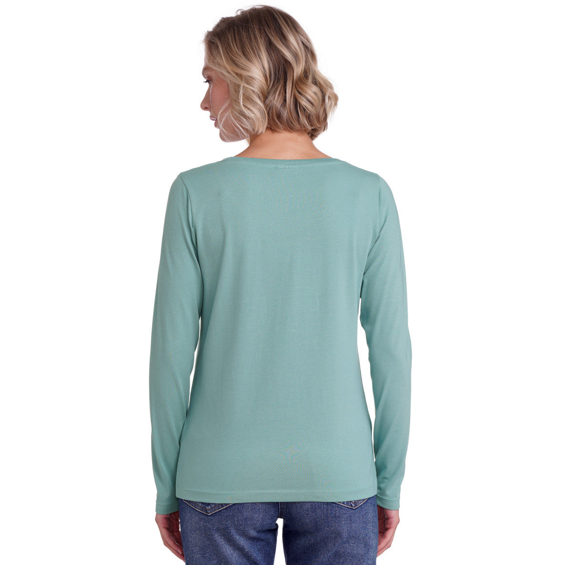 3 damesshirts met lange mouwen in effen kleur