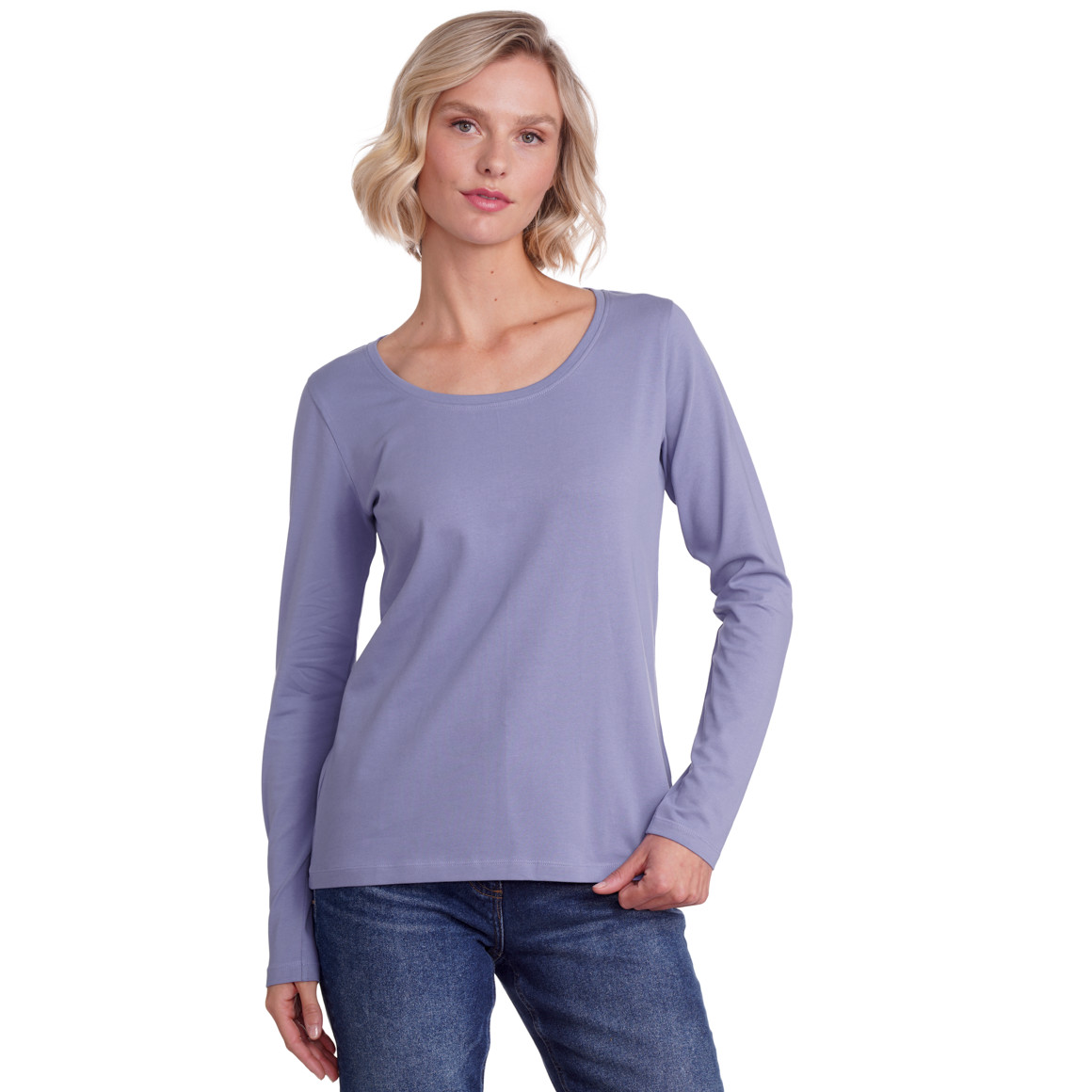 3 damesshirts met lange mouwen in effen kleur