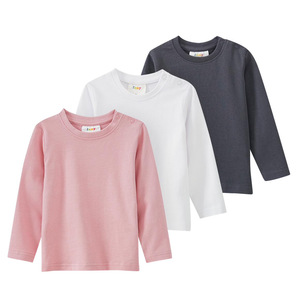 3 Baby Langarmshirts in Unifarben
