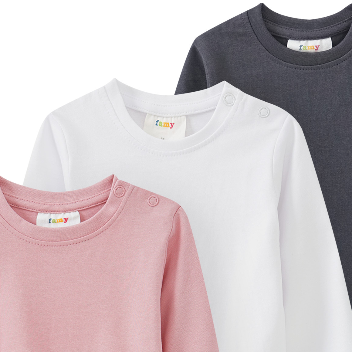 3 Baby Langarmshirts in Unifarben
