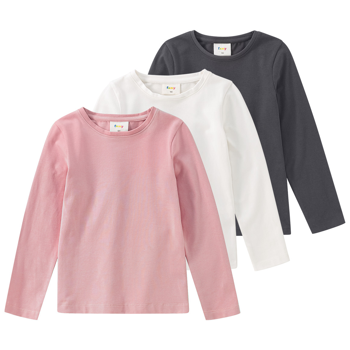 3 Mädchen Langarmshirts in Unifarben