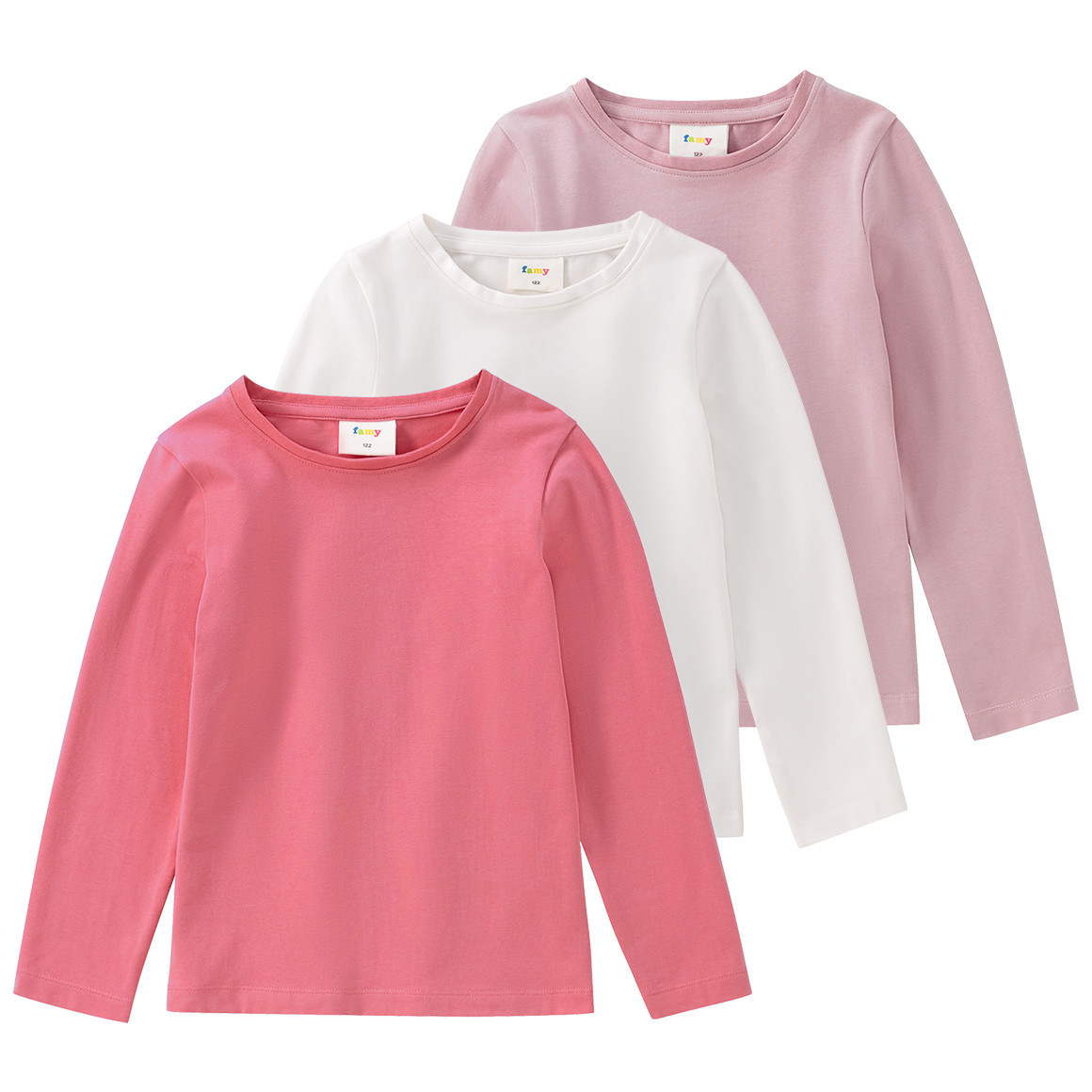 3 Mädchen Langarmshirts in Unifarben