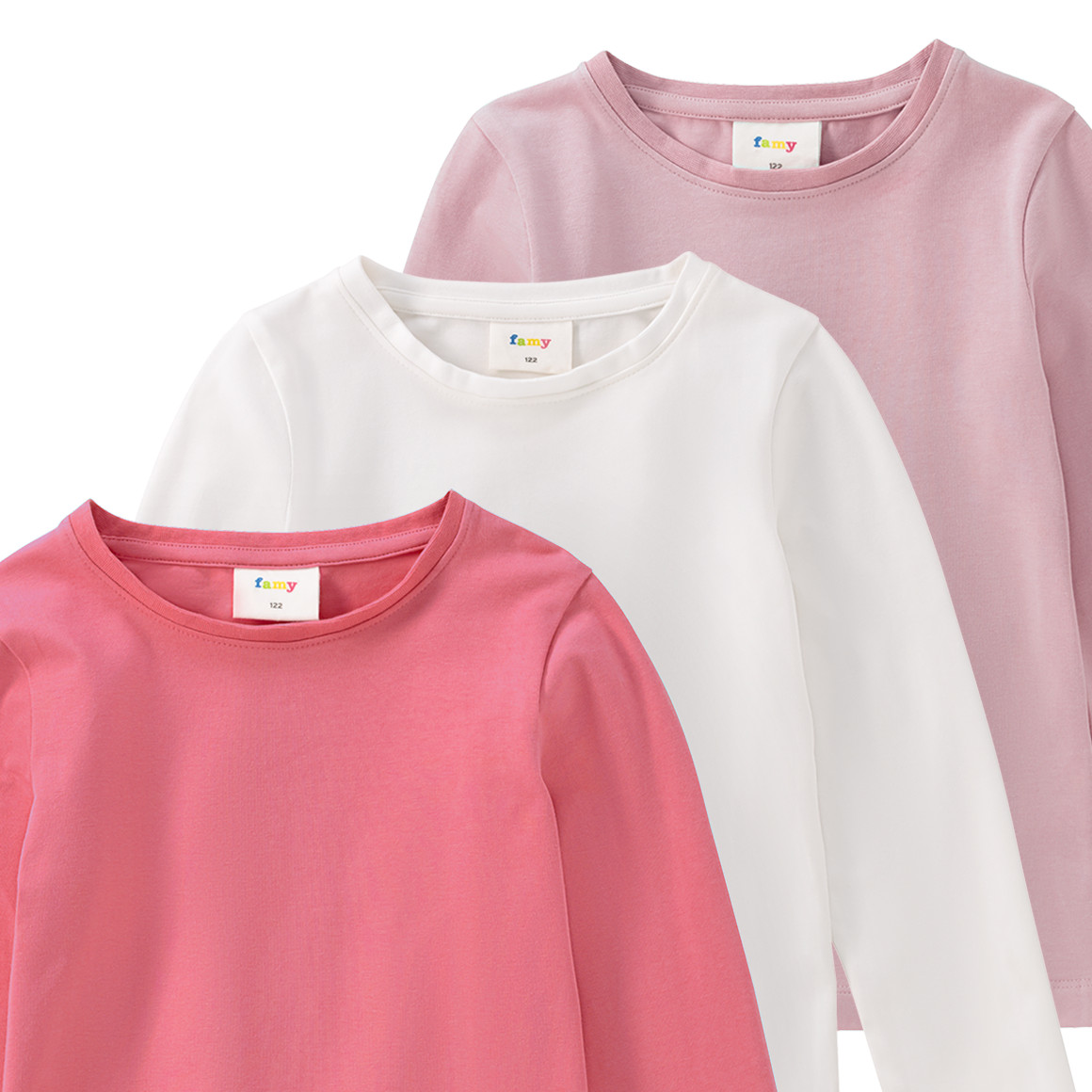 3 Mädchen Langarmshirts in Unifarben