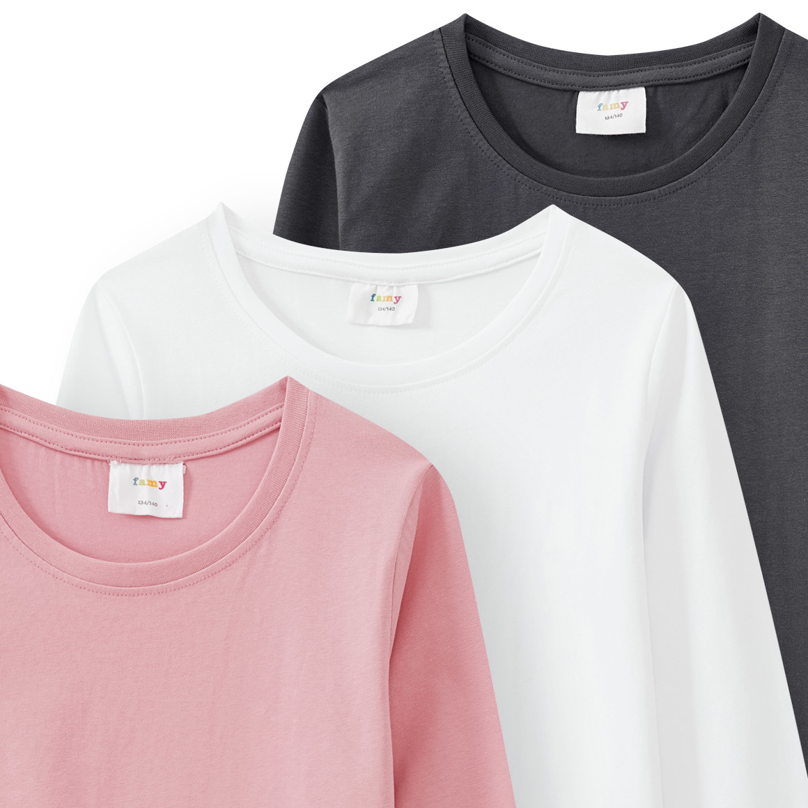 3 Mädchen Langarmshirts in Unifarben
