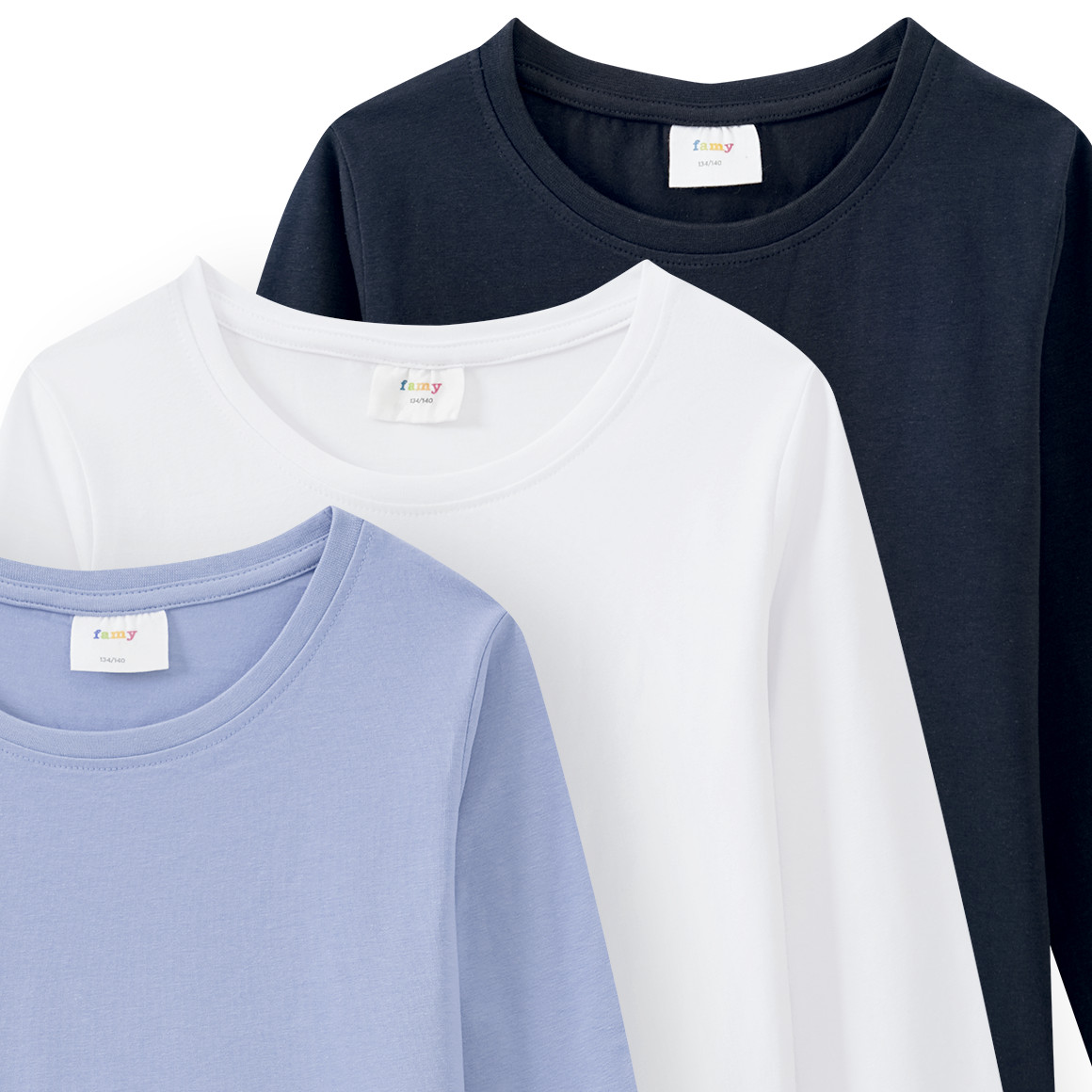 3 Mädchen Langarmshirts in Unifarben