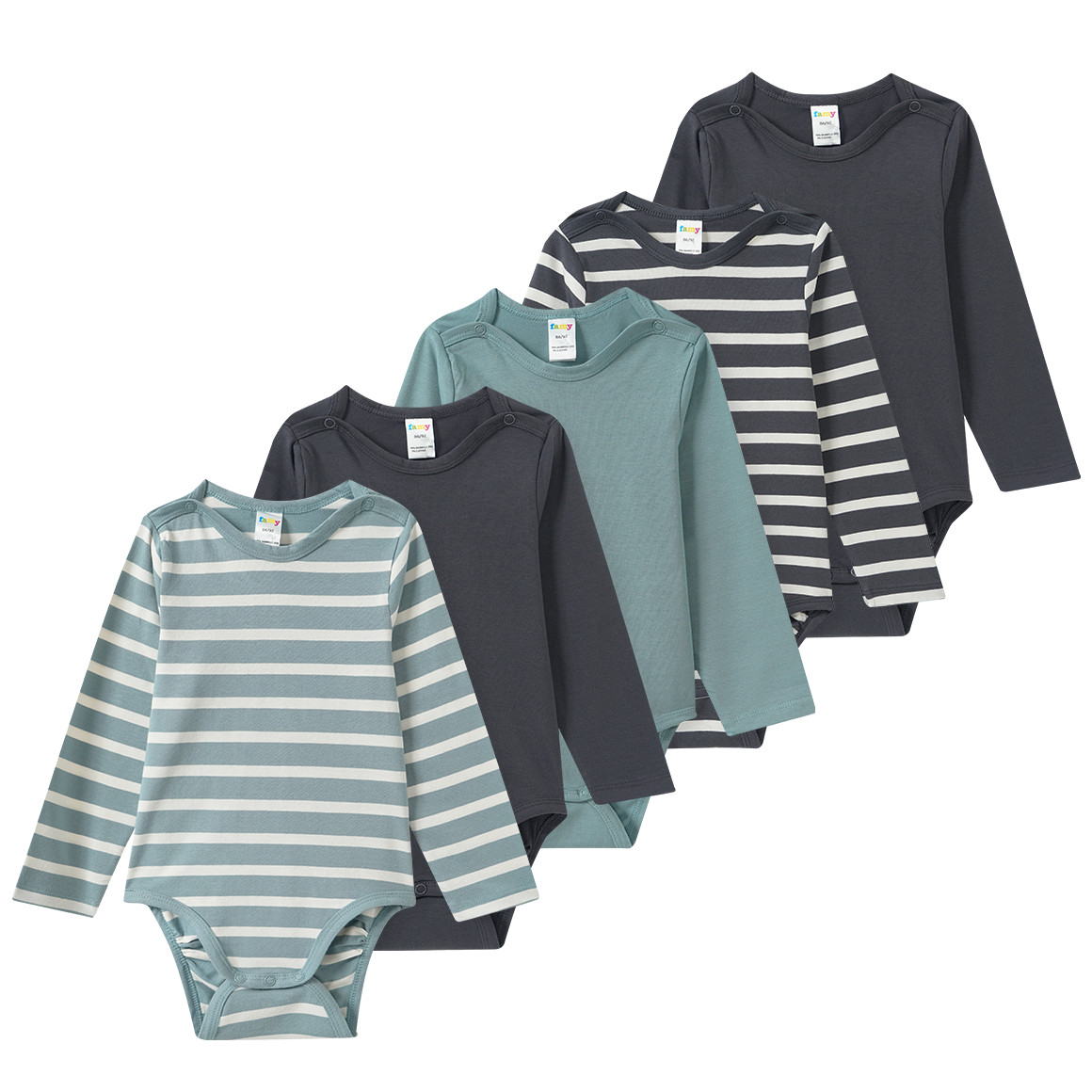 5 Baby Bodys in verschiedenen Dessins