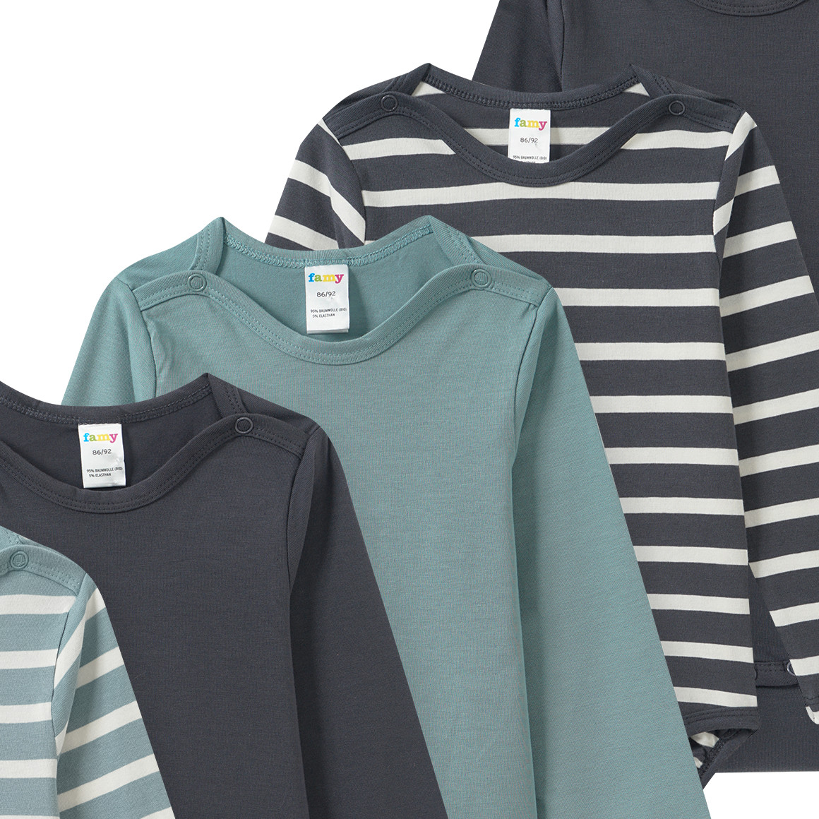 5 Baby Bodys in verschiedenen Dessins