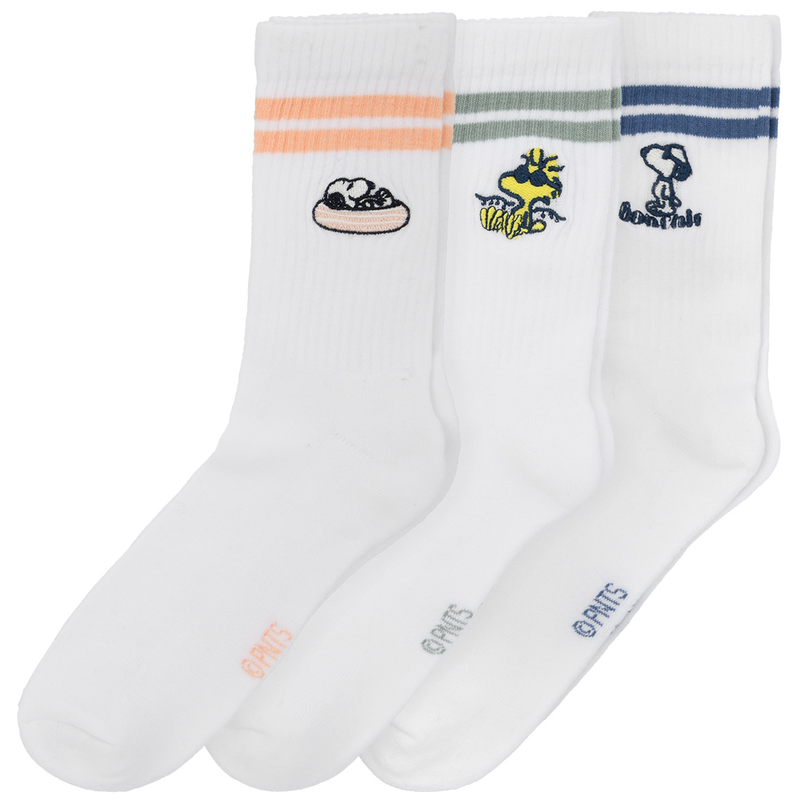 3 Paar Peanuts Socken mit Stickerei