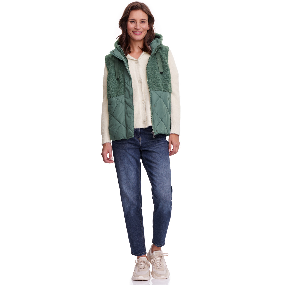 Damen Steppweste mit Teddyplüsch