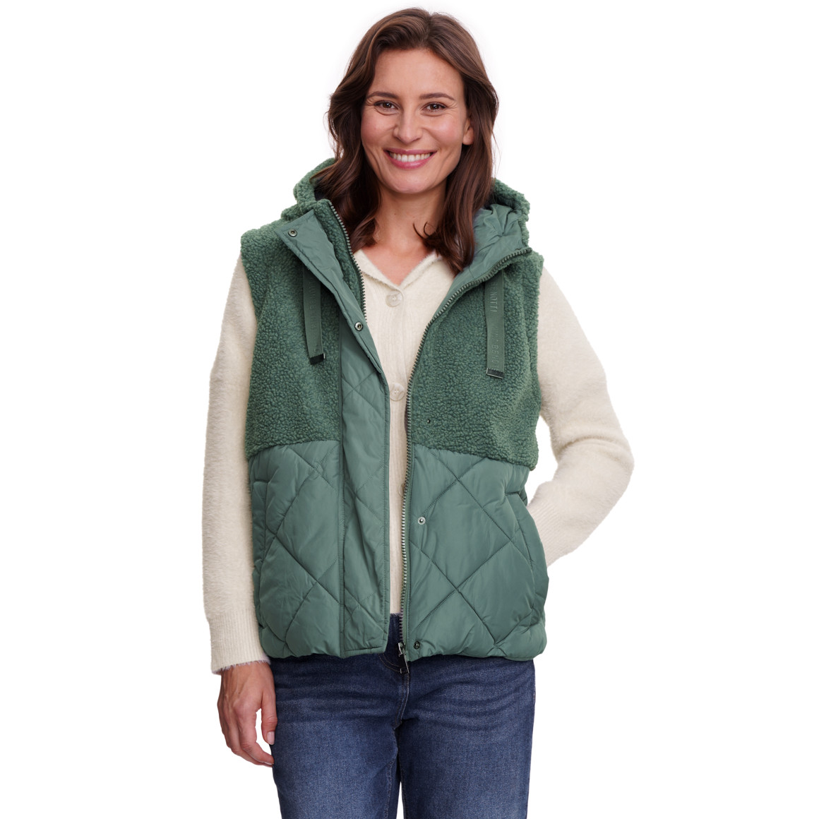 Damen Steppweste mit Teddyplüsch