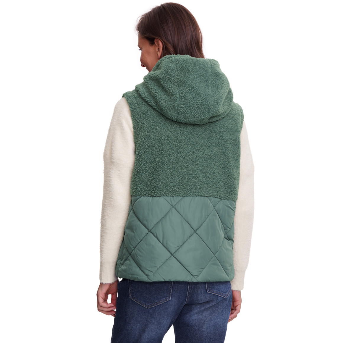 Damen Steppweste mit Teddyplüsch