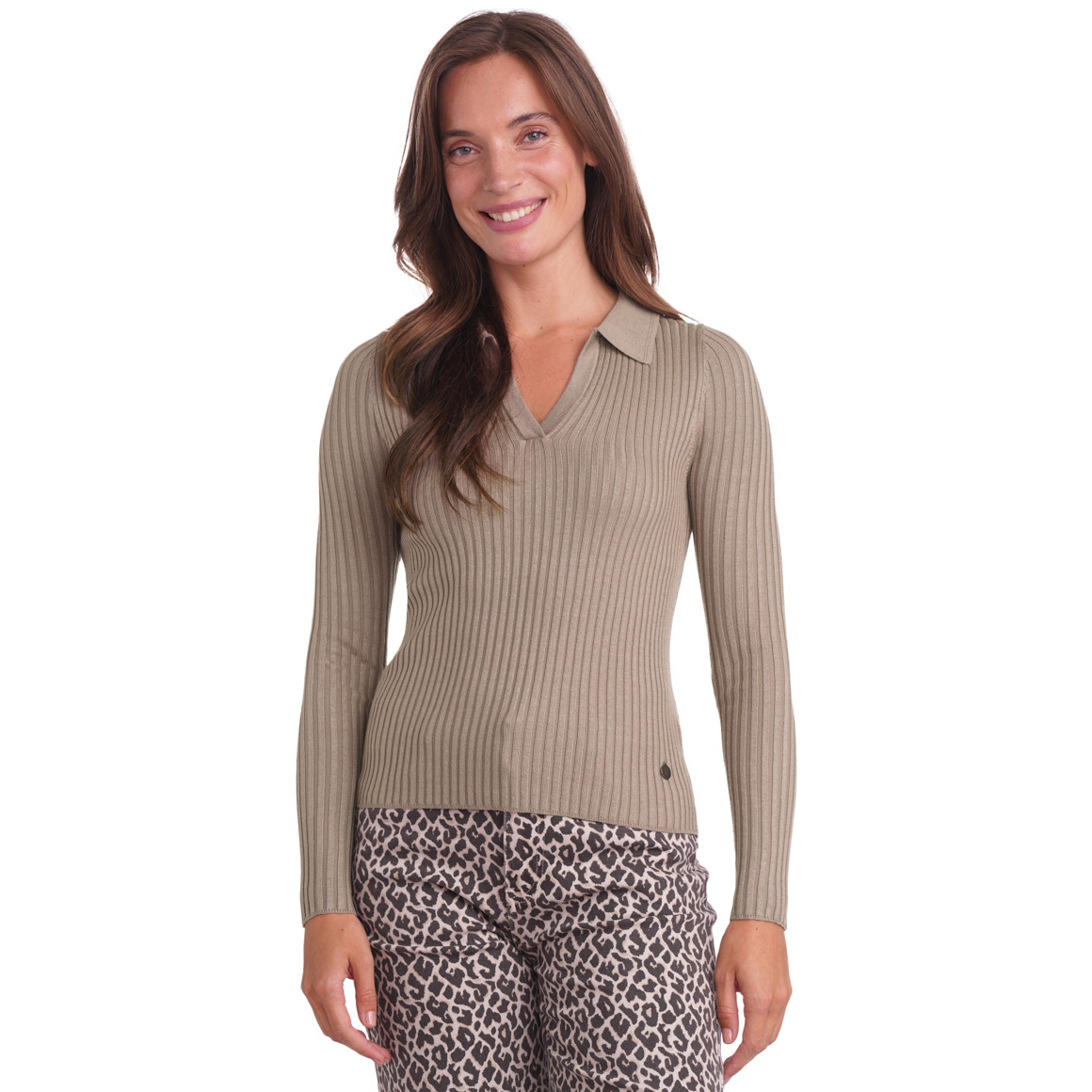 Damen Strickshirt mit Polokragen
