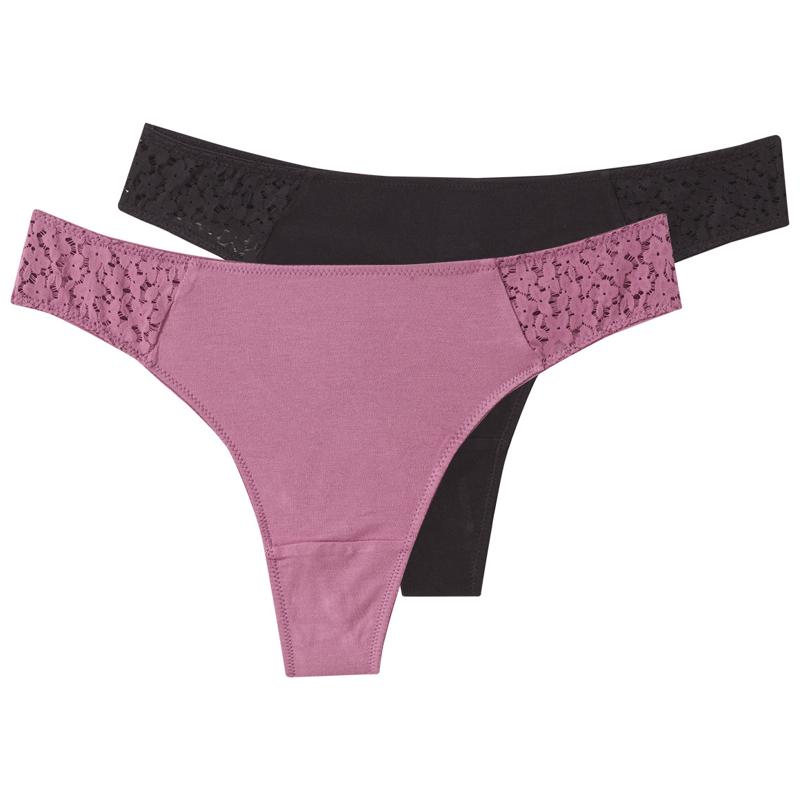 2 Damen Strings mit floraler Spitze