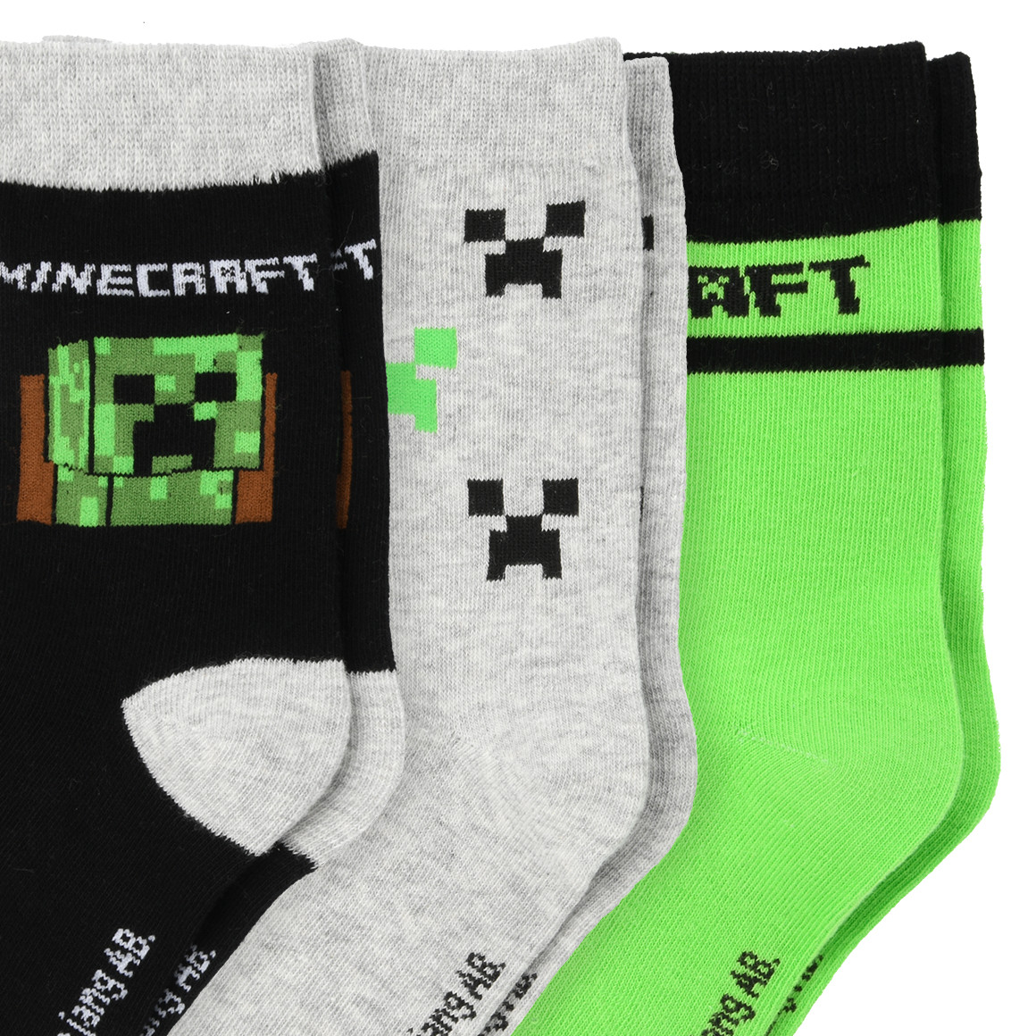 Minecraft Socken Für Mädchen – 3er Pack Mit Herzen, Hühnern & Pflanzen, Offiziell Lizenziert, In Weiß, Grün, Grau